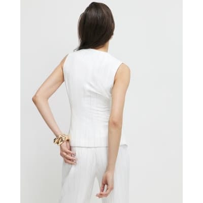 Cream Sleeveless Striped Longline Waistcoat