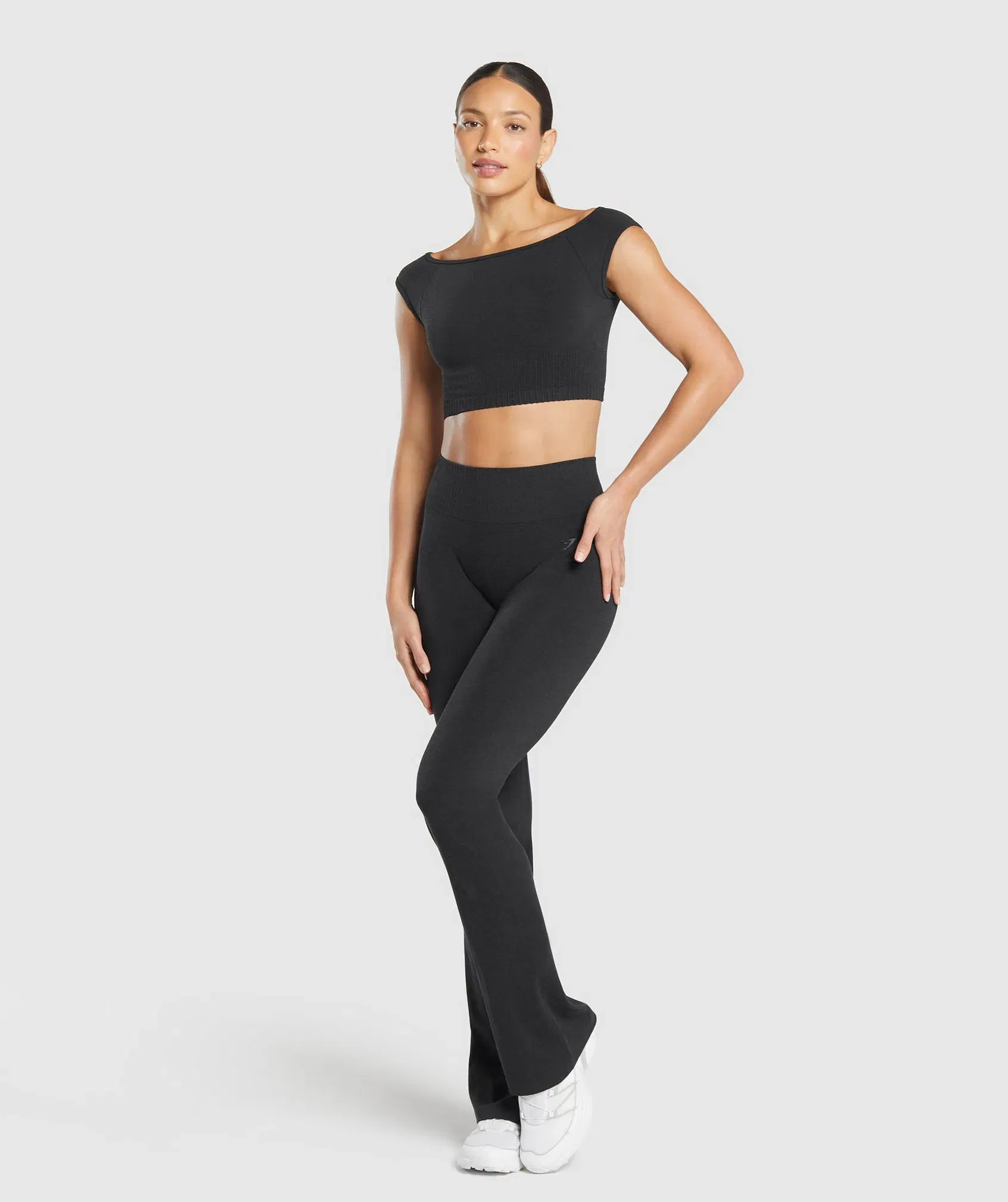 Gymshark Luxe Seamless Boat Neck Crop Top - Coal Marl