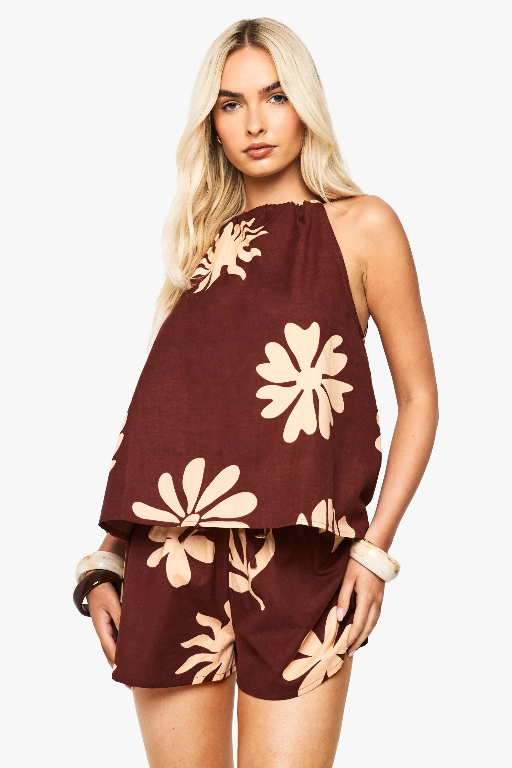 Shell Print Linen Halter Top