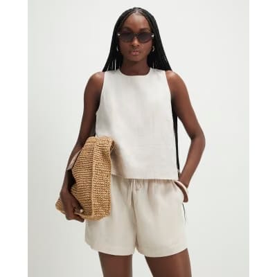 Cream Linen Blend Shorts