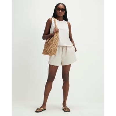 Cream Linen Blend Shorts