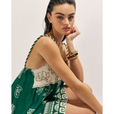 Green Beaded Mini Beach Dress