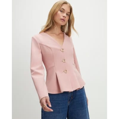 Pink Long Sleeve Pleated Jacket