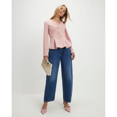Pink Long Sleeve Pleated Jacket