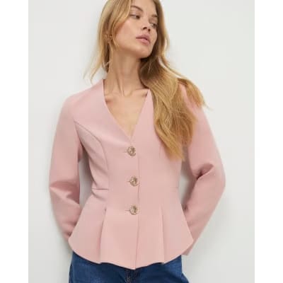 Pink Long Sleeve Pleated Jacket