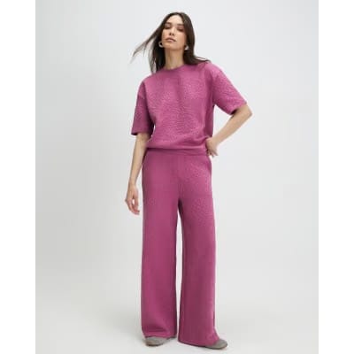 Pink Jacquard Wide Leg Trousers