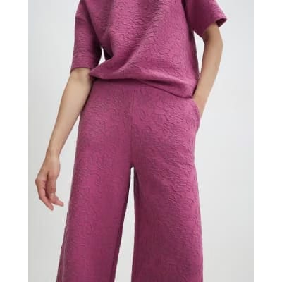 Pink Jacquard Wide Leg Trousers