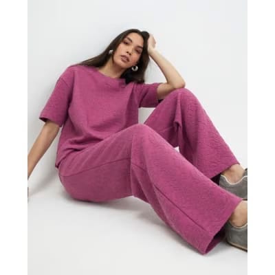 Pink Jacquard Wide Leg Trousers