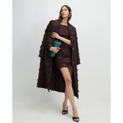 Brown Spot Fringe Mini Skirt