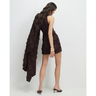 Brown Spot Fringe Mini Skirt
