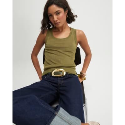 Khaki Fine Knit Vest Top