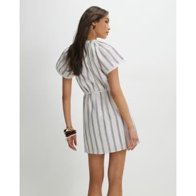 Cream Short Sleeve Striped Mini Dress