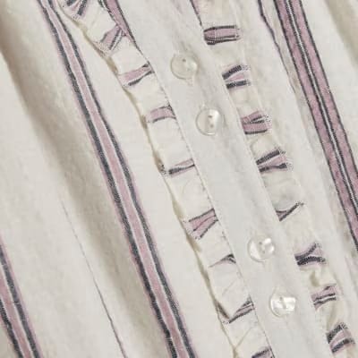 Cream Short Sleeve Striped Mini Dress