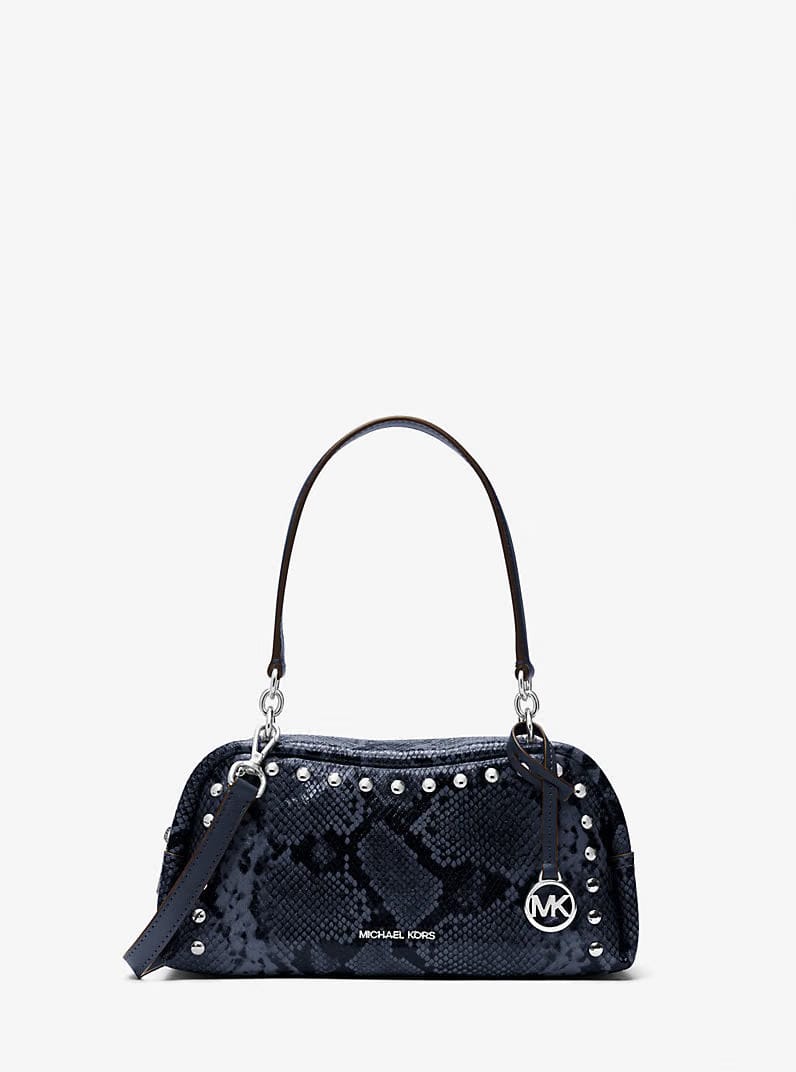 Cecily Small Studded Snake Embossed Shoulder Bag