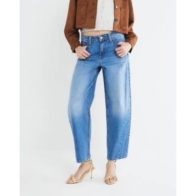Blue Denim Seamed Barrel Jeans