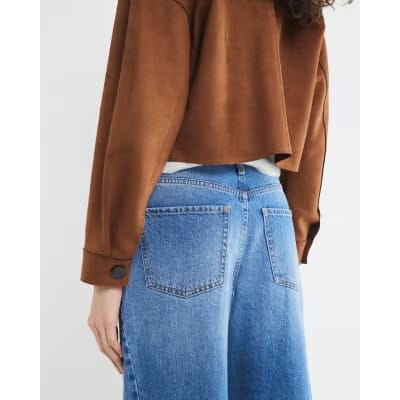 Blue Denim Seamed Barrel Jeans