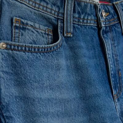 Blue Denim Seamed Barrel Jeans