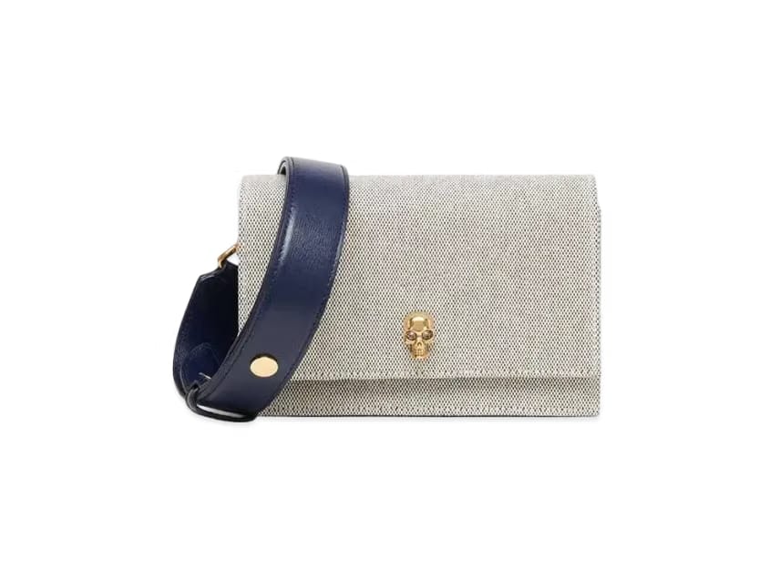 Luxe Ivory Canvas Shoulder Bag with Gold Skull Lock