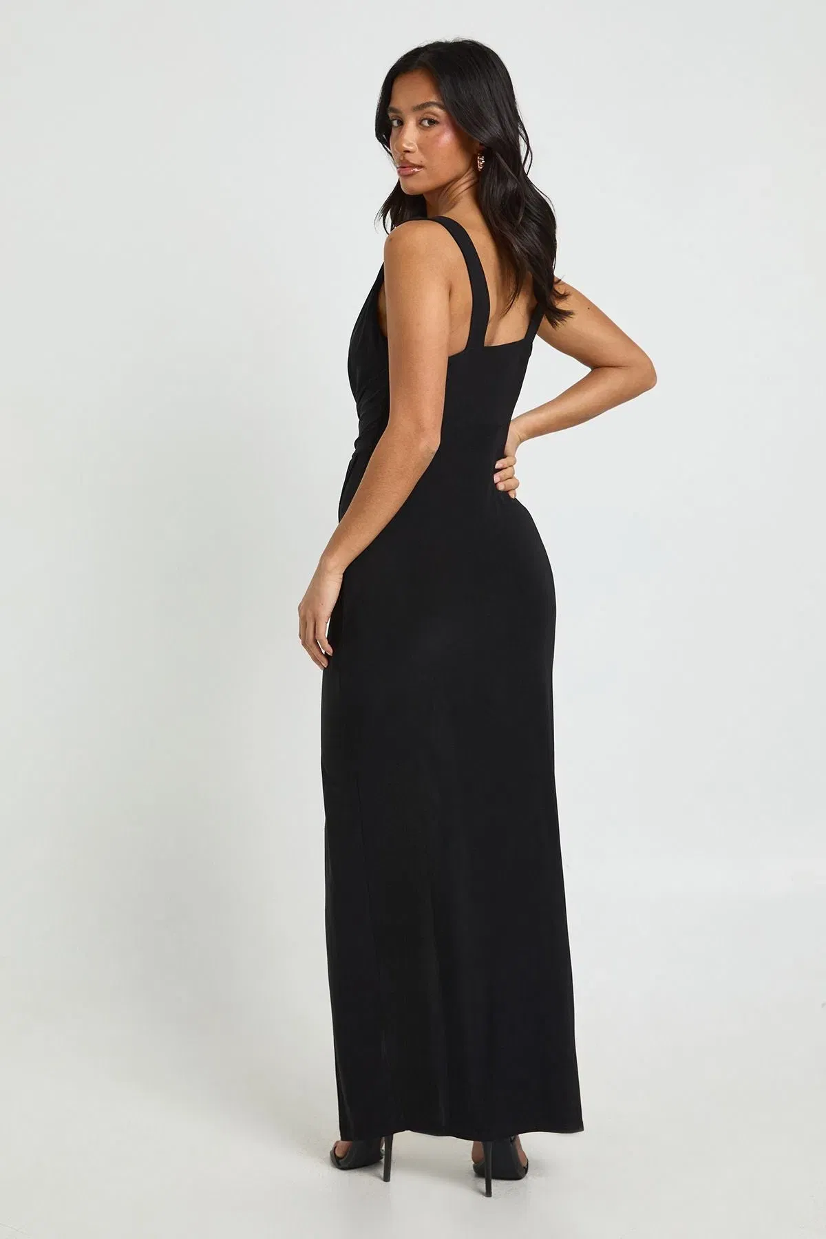 Petite Slinky Ruched Wrap Maxi Dress