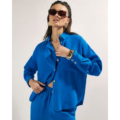 Blue Linen Blend Shirt