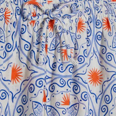 Petite Blue Printed Linen Blend Trousers