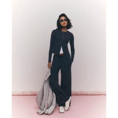 Grey Soft Touch Wide Leg Trousers