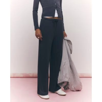Grey Soft Touch Wide Leg Trousers