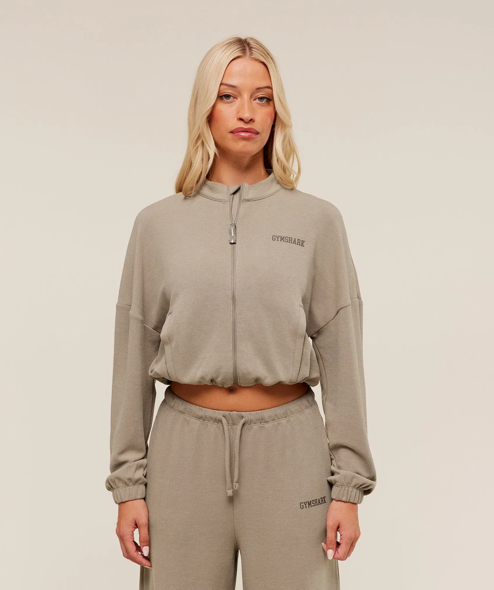 Gymshark Waffle Midi Zip Up Jacket - Lifestyle Brown