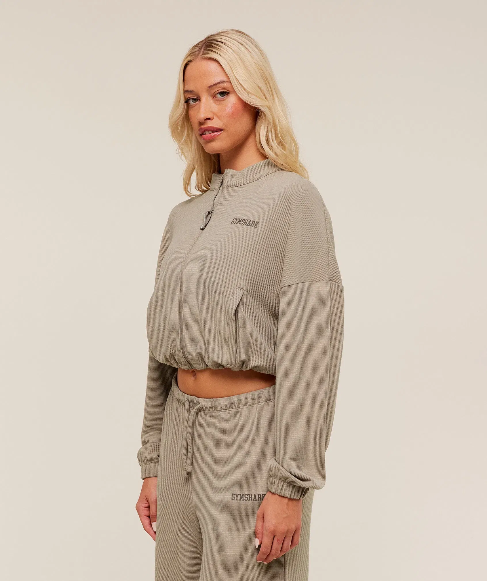 Gymshark Waffle Midi Zip Up Jacket - Lifestyle Brown