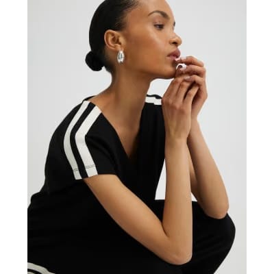 Black Tape Detail V Neck Tank Top