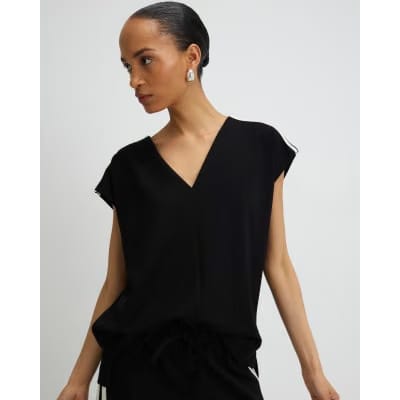 Black Tape Detail V Neck Tank Top