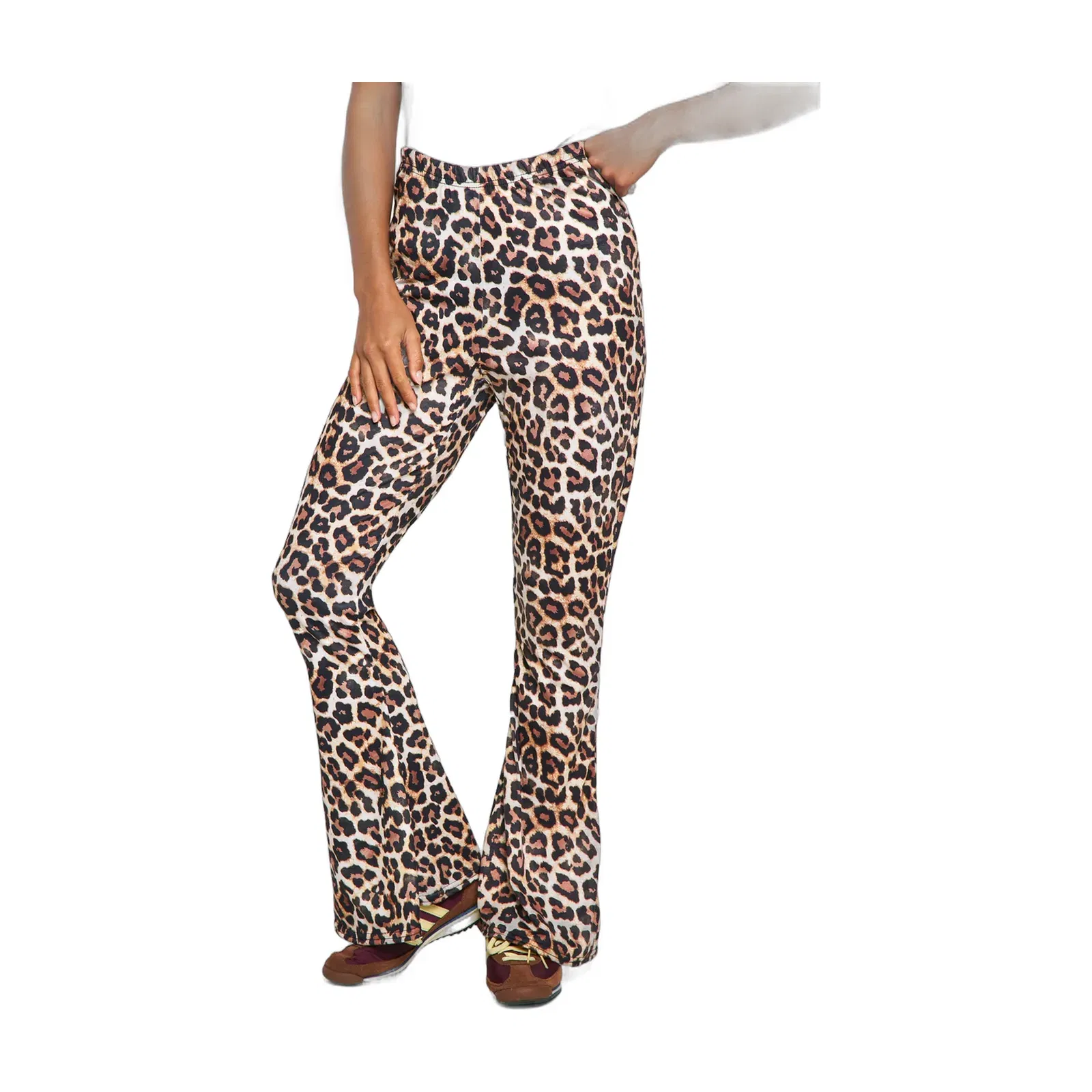 Petite Leopard High Waist Basic Fit & Flare Trouser