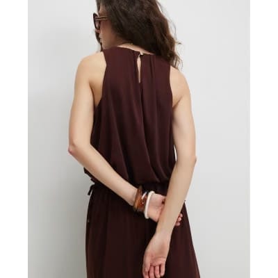 Brown Chiffon Bubble Hem Racer Top