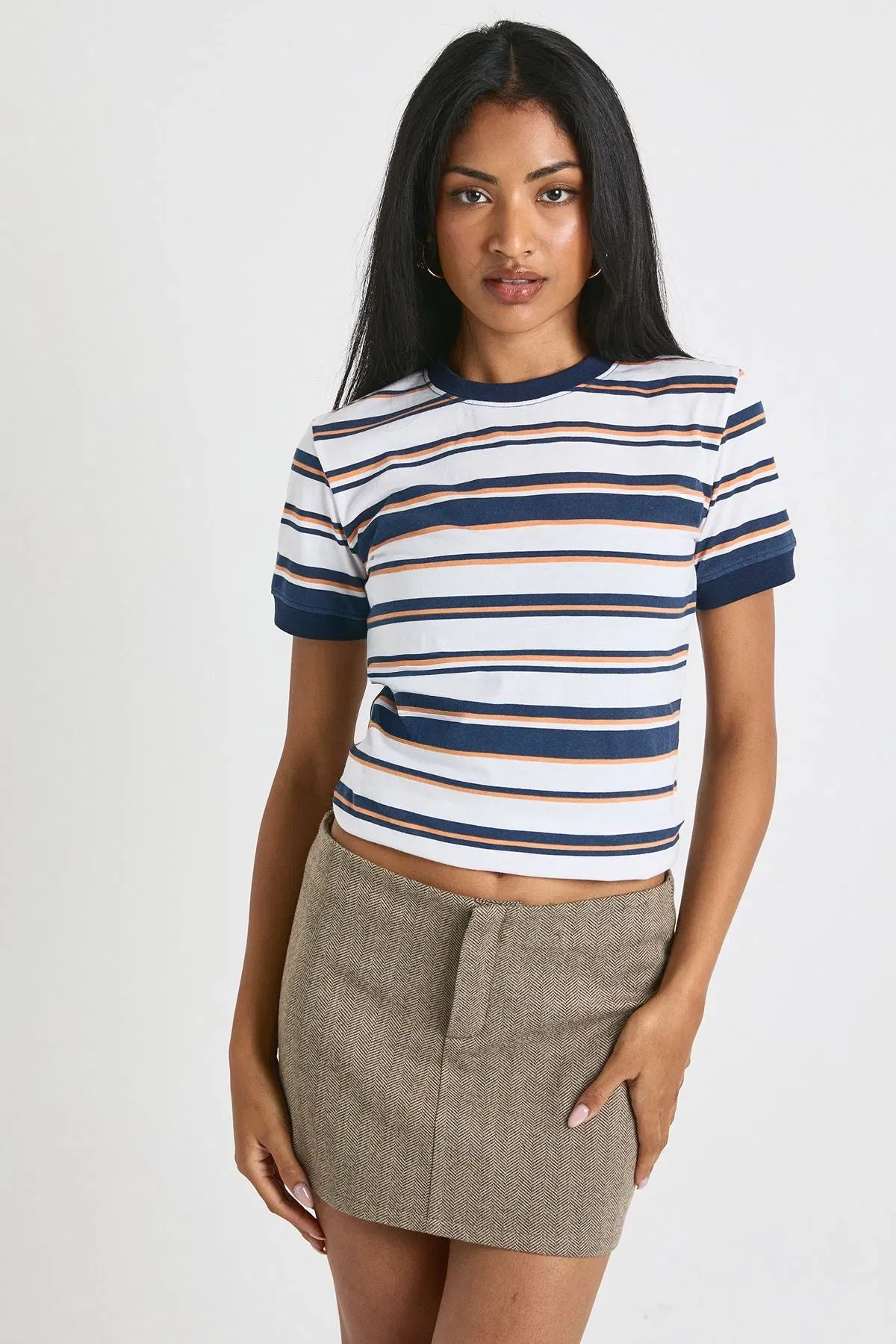 Herringbone Wool Look Mini Skirt
