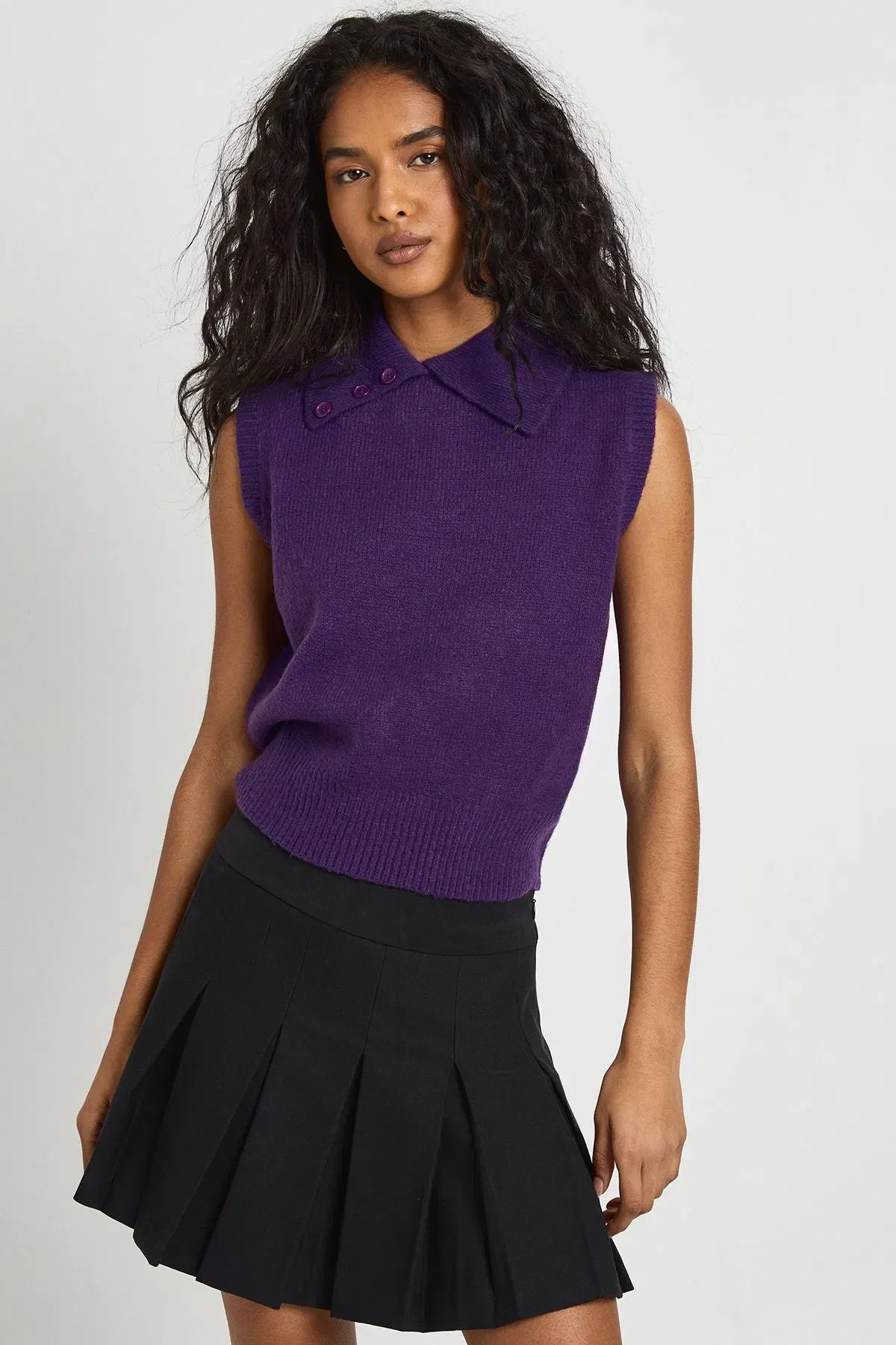 Collar Detail Soft Knit Knitted Top