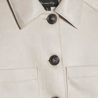 Stone Faux Suede Overshirt