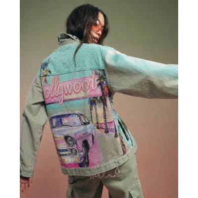 Green Year Zero Denim Printed Trucker Jacket