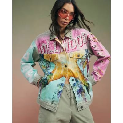 Green Year Zero Denim Printed Trucker Jacket