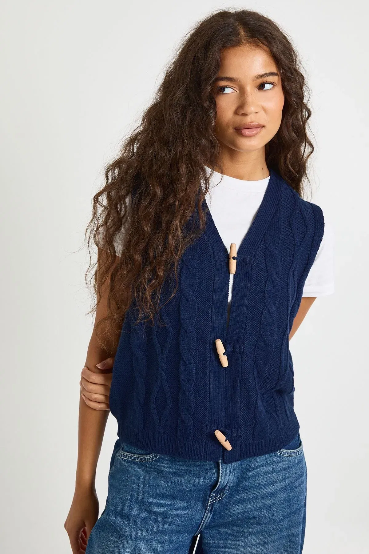Toggle Button Cable Knit Waistcoat