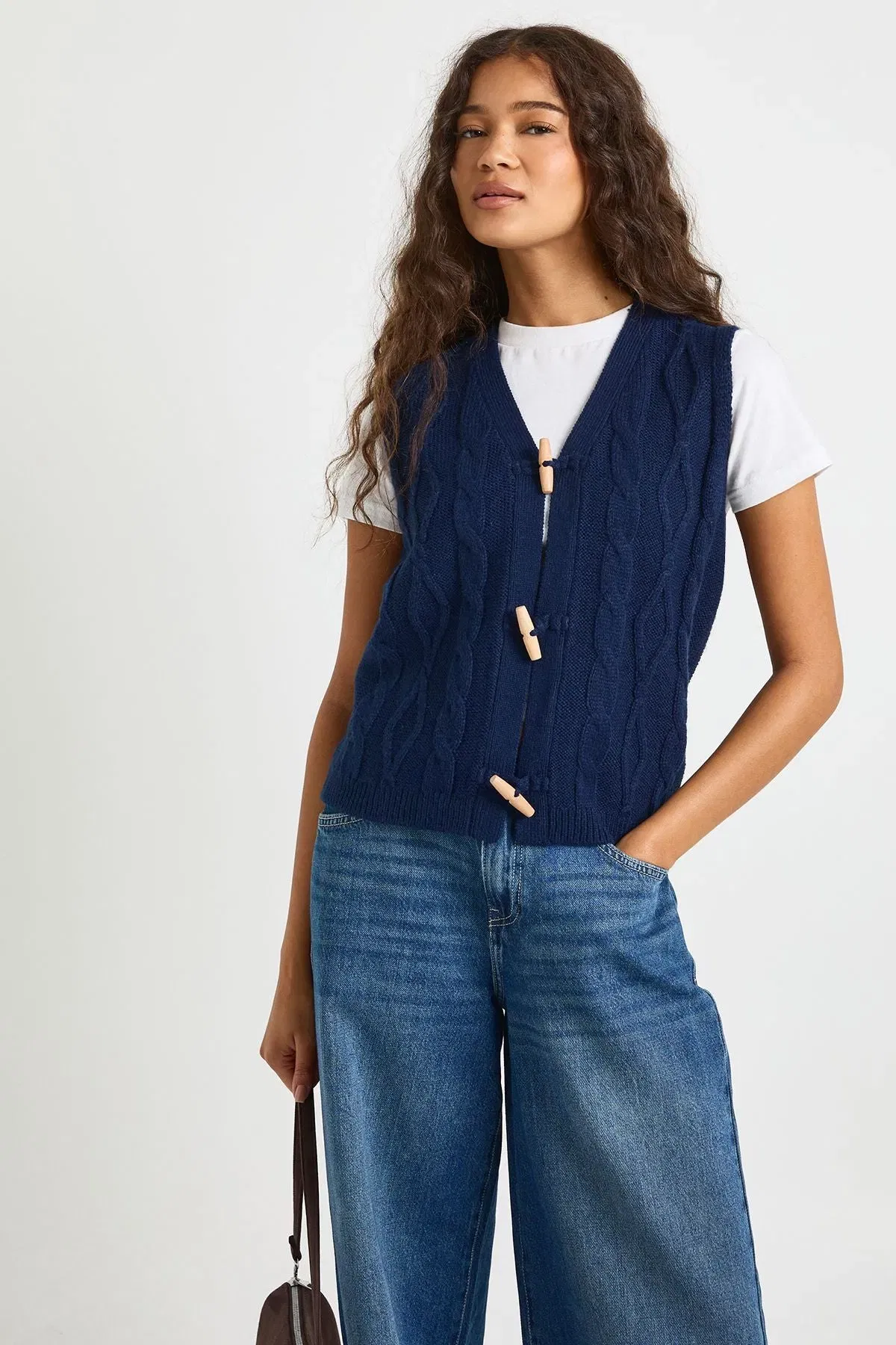 Toggle Button Cable Knit Waistcoat