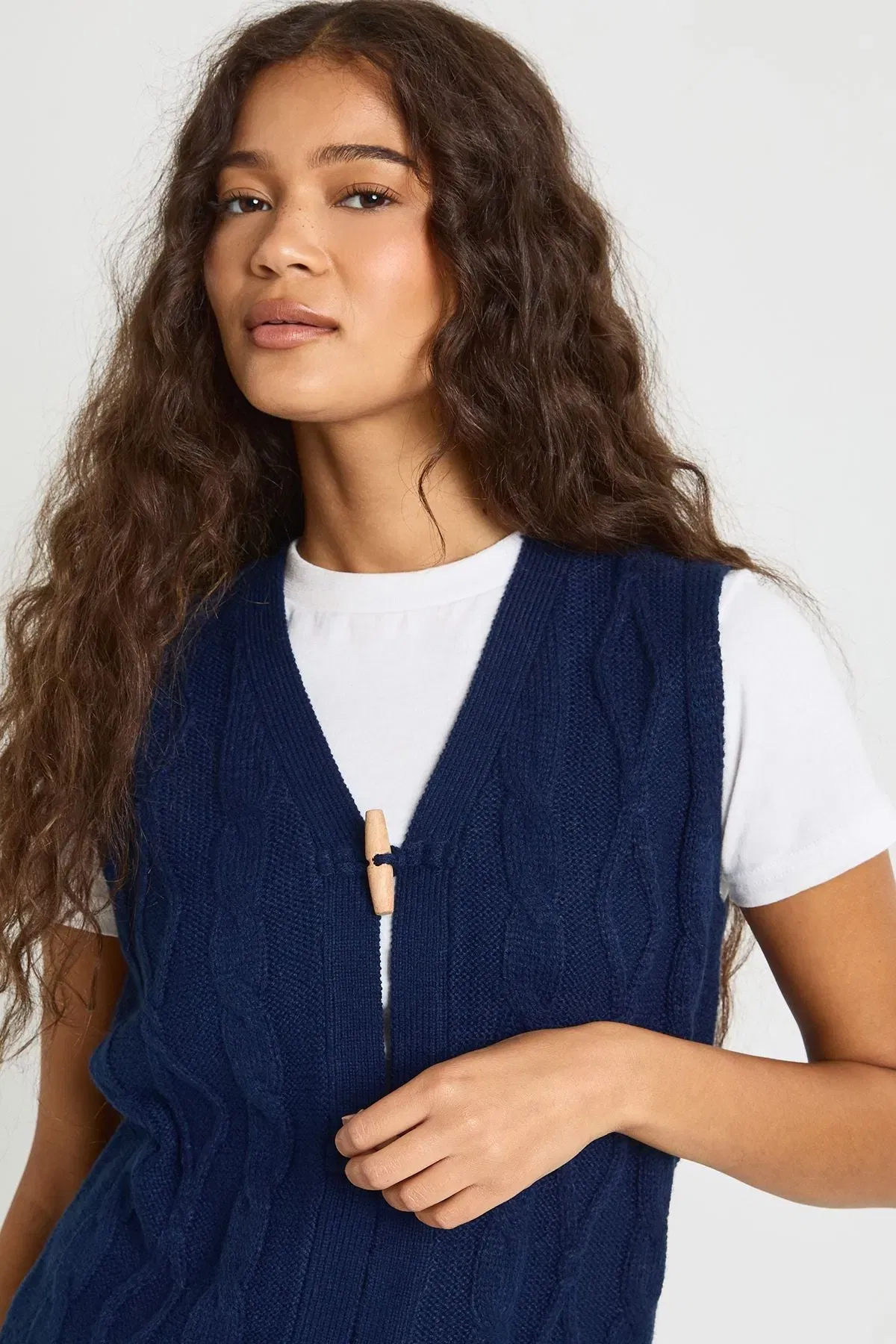 Toggle Button Cable Knit Waistcoat