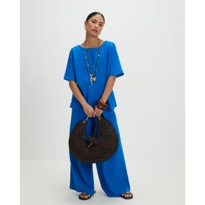 Petite Blue Linen Blend Top