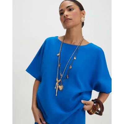 Petite Blue Linen Blend Top