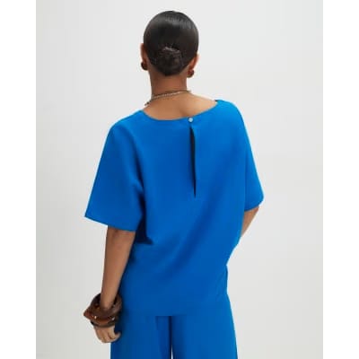 Petite Blue Linen Blend Top