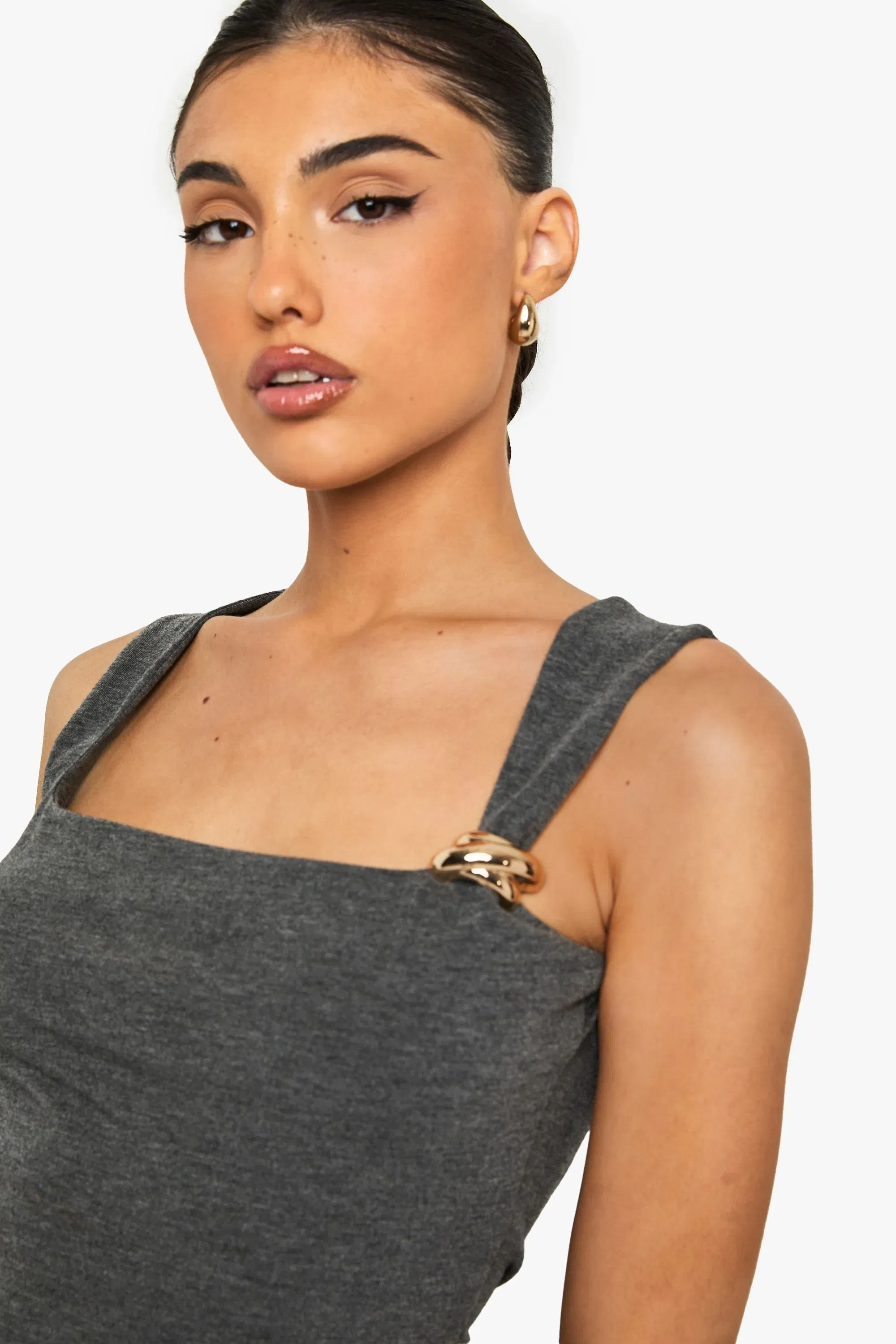 Marl Square Neck Trim Detail Top