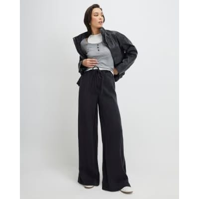 Black Wide Leg Pyjama Style Drawstring Jeans