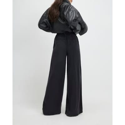 Black Wide Leg Pyjama Style Drawstring Jeans