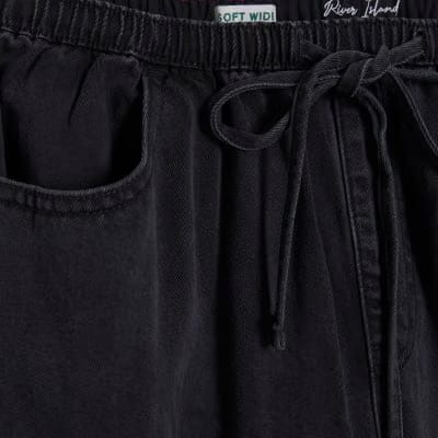 Black Wide Leg Pyjama Style Drawstring Jeans