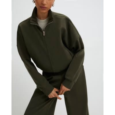 Khaki Zip Up Sweatshirt