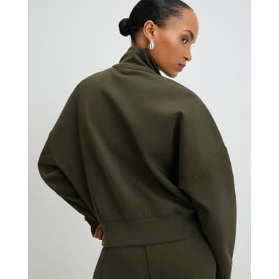Khaki Zip Up Sweatshirt